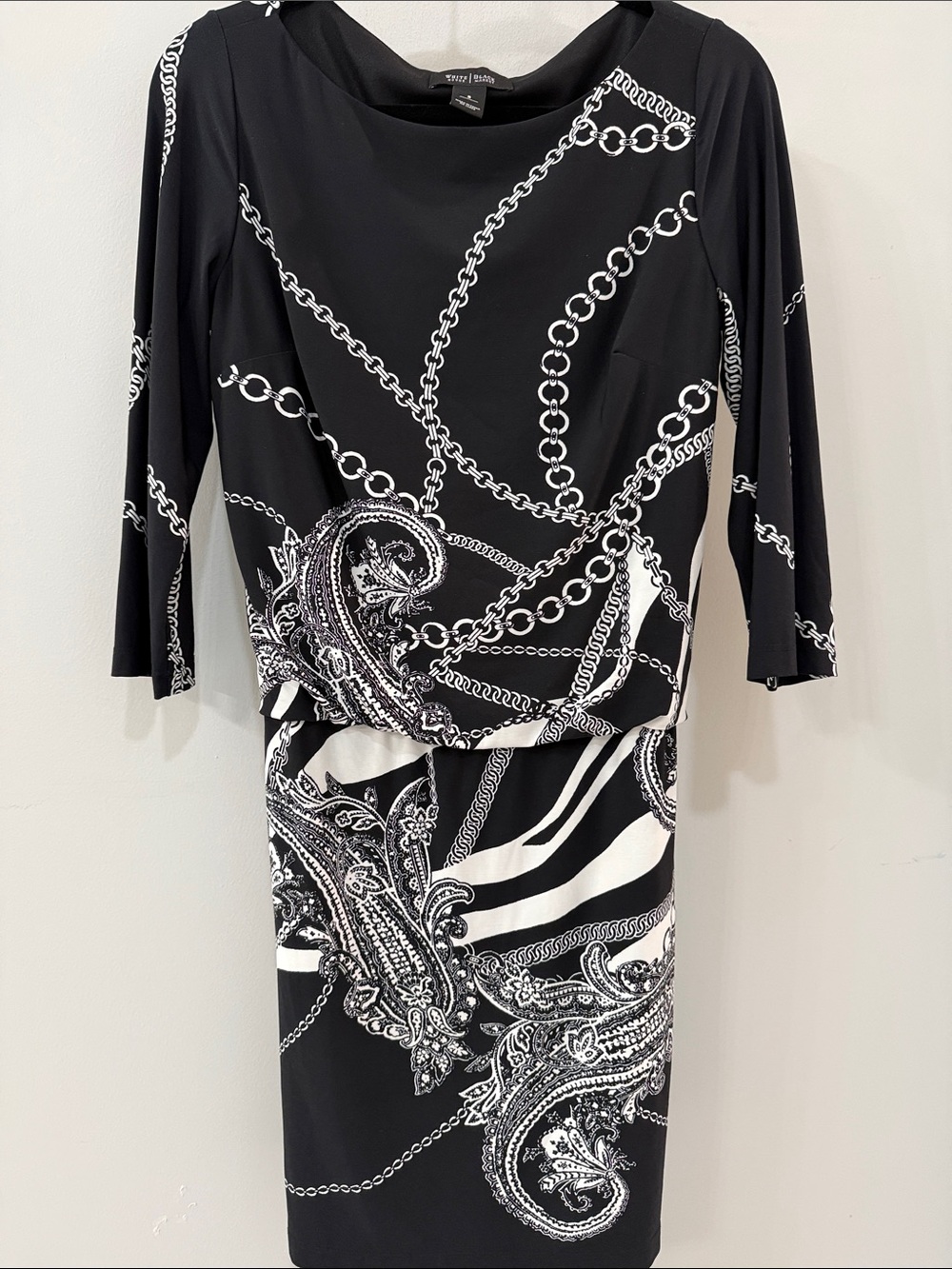 White House Black Market Black & White Chain Paisley Sheath Dress